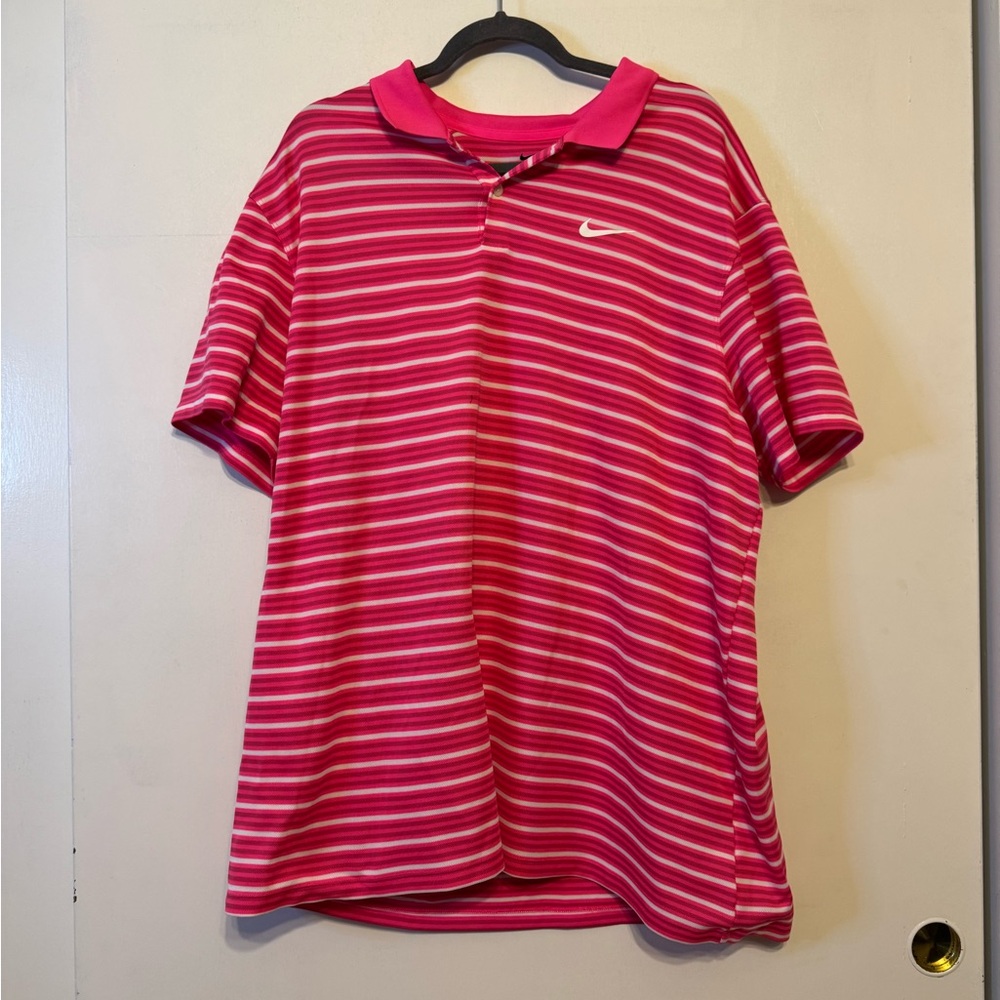 Nike Dri-Fit Vibrant Pink and White Striped Polo
